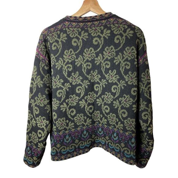Vintage Icelandic Black Multi Cardigan Sweater Jacket Fully Line Women's Size L - Picture 2 of 7